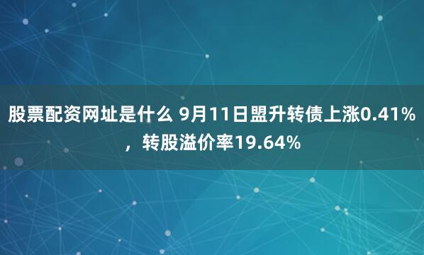 股票配资网址是什么 9月11日盟升转债上涨0.41%，转股溢价率19.64%